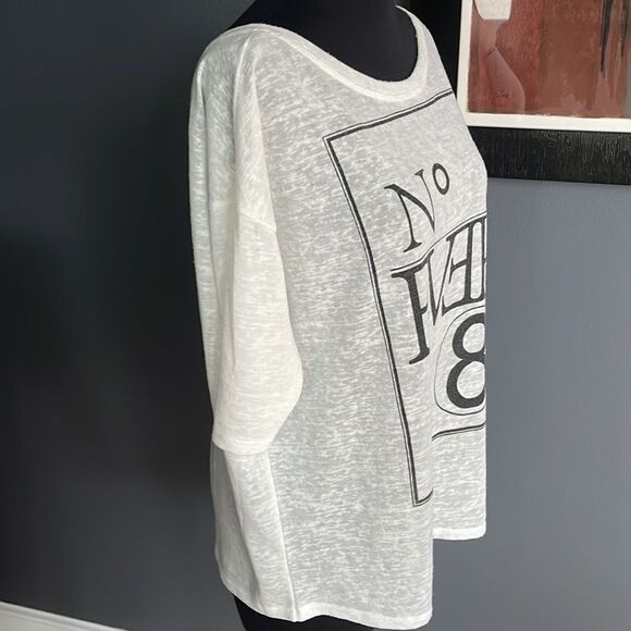 Ltb Jeans white linen-texture graphic dropped shoulder short sleeve tee. Medium. - Picture 4 of 7